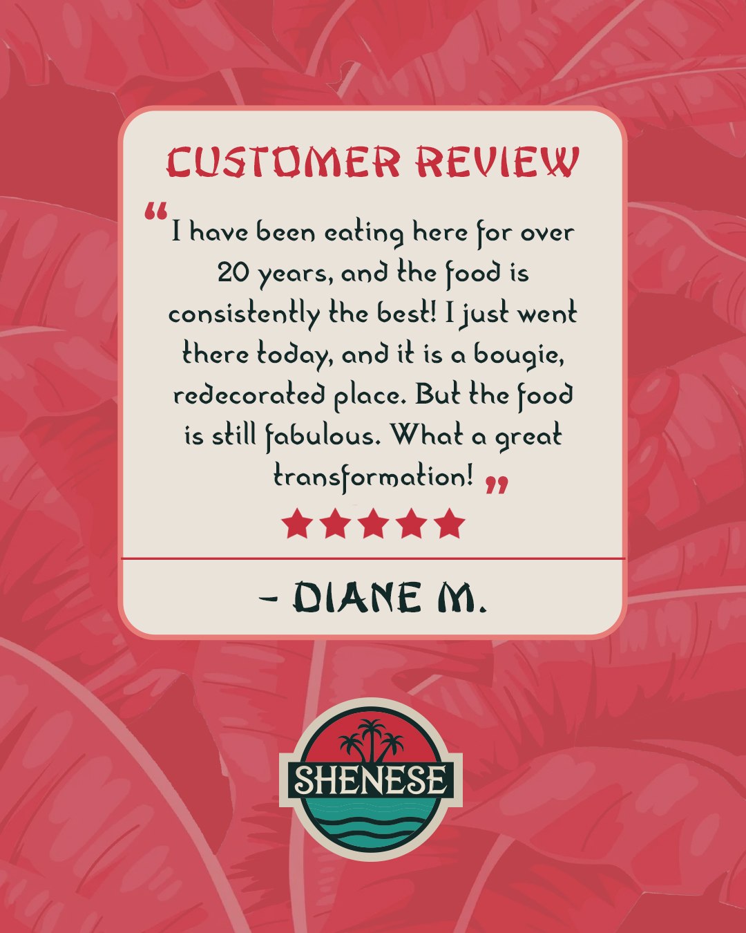 Shenese is a balance of spice and tang, crafted with tradition. Thank you for your loyalty, Diane! Hope to have you with us for many more years.
Your table is set. Join us at Shenese and witness the perfection of classic Chinese dishes, crafted with unparalleled dedication.
📲 561-482-1086 | EatShenese.com 
#EatShenese #SheneseRestaurant #Review #ChineseCuisine #BocaRatonEats
#TasteOfChinaInBoca #BocaFoodie #ChineseCuisineBoca